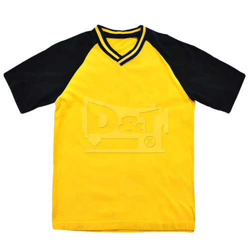 T202斜袖配色V領T恤-訂製款(拉克蘭袖)