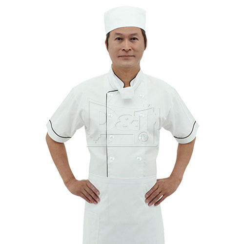 BC121雙排白釦滾黑邊配色廚師服產品圖