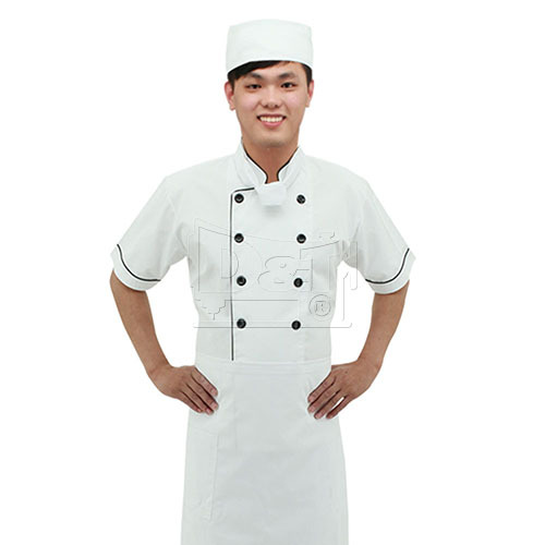 BC205白色雙排黑釦滾邊配色廚師服chefwear產品圖