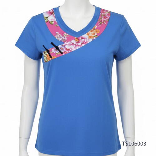 TS106003 V領T恤(花布配色)
